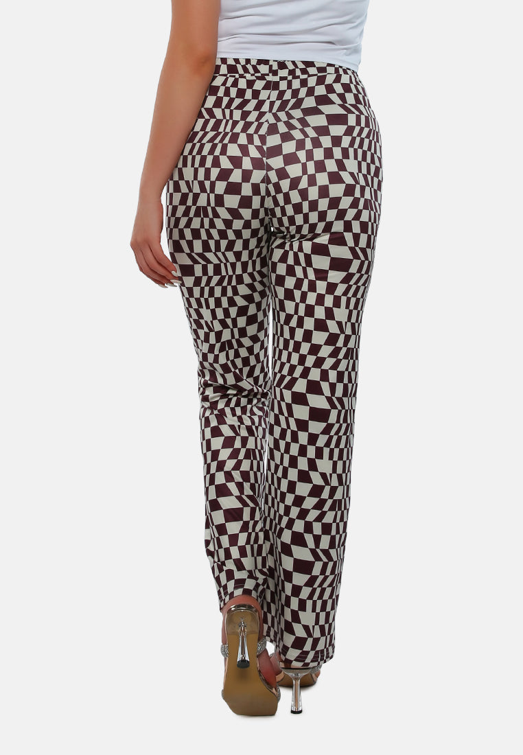psychedelic print high waist trousers#color_brown