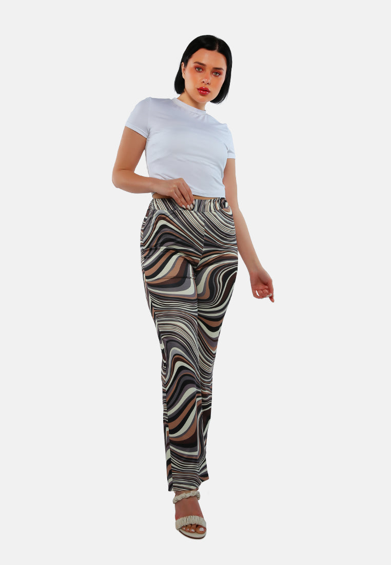 psychedelic print high waist trousers#color_camo
