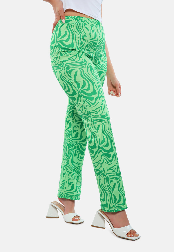 psychedelic print high waist trousers#color_green