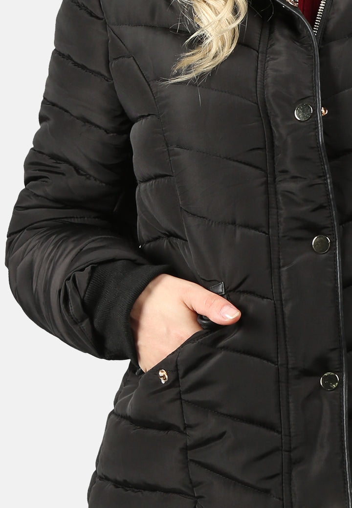 puffer jacket with faux fur hoodie#color_black