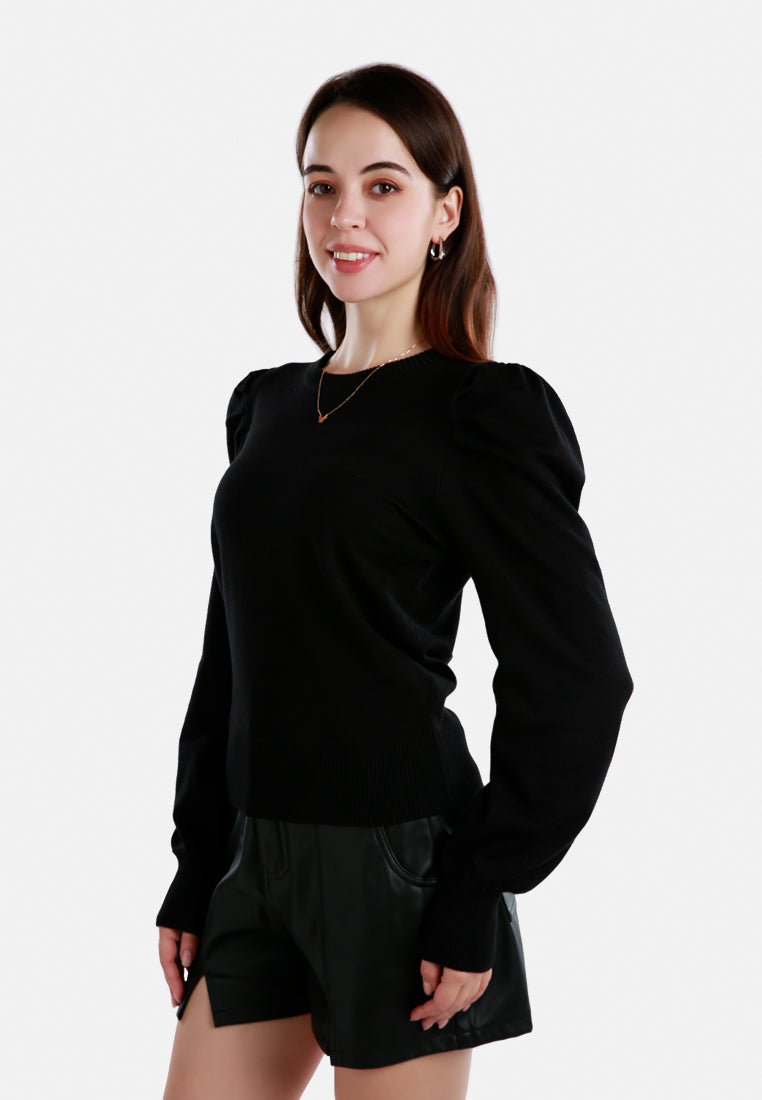 puff sleeve sweater#color_black
