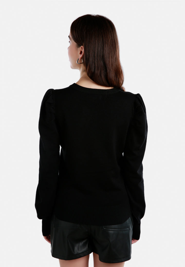 puff sleeve sweater#color_black