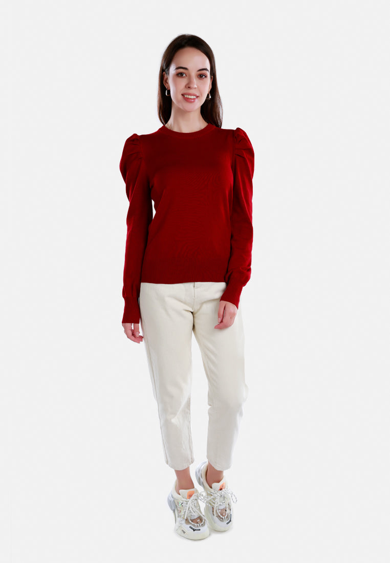 puff sleeve sweater#color_burgundy