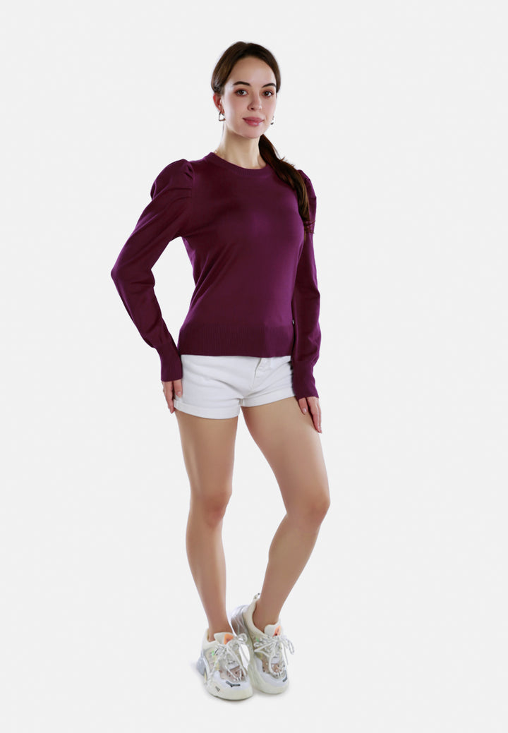 puff sleeve sweater#color_purple
