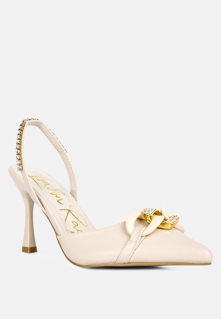 pull me diamante embellished chain sandals by ruw#color_beige