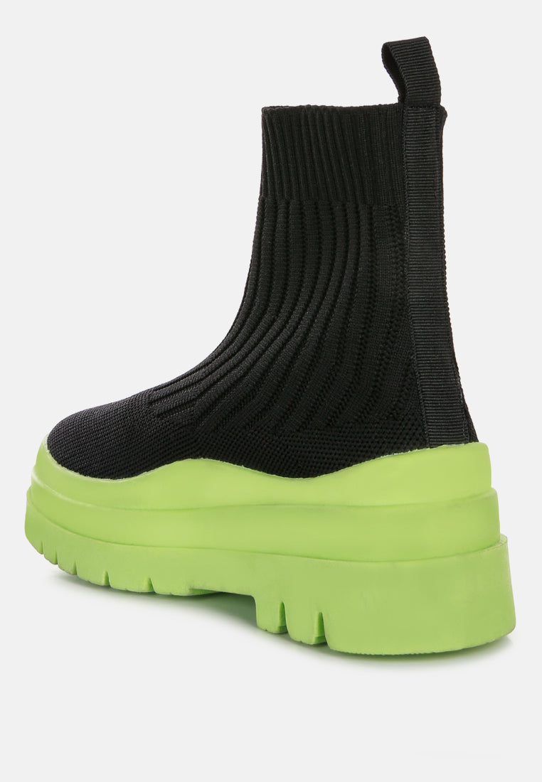 quavo knitted platform chunky boots by ruw#color_black-green