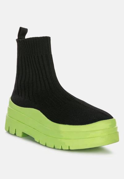 quavo knitted platform chunky boots#color_black-green