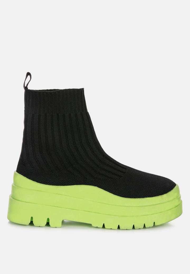 quavo knitted platform chunky boots#color_black-green