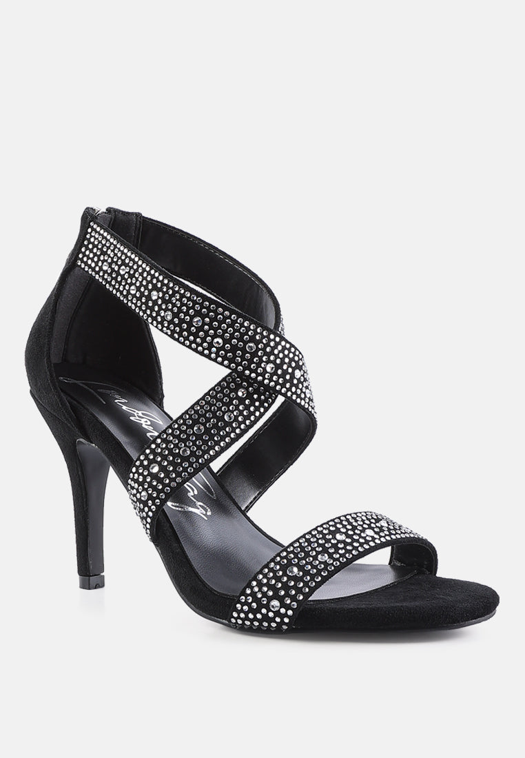 queen bee rhinestone high heeled sandals#color_black
