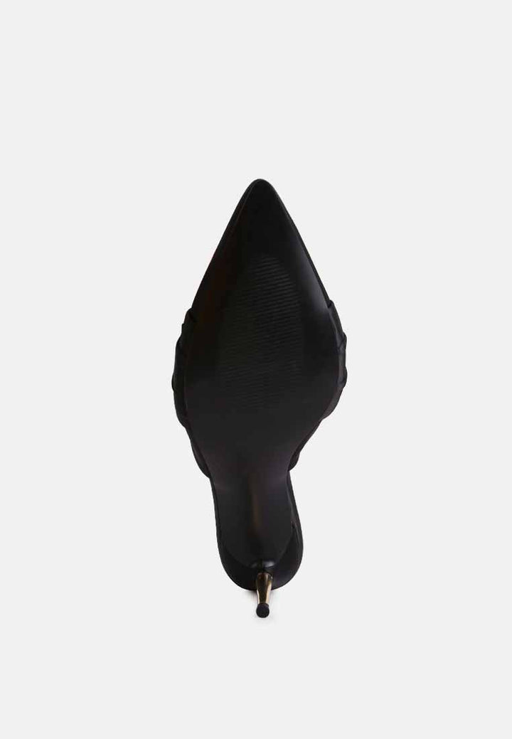 queenie satin knot stiletto mule sandals#color_black