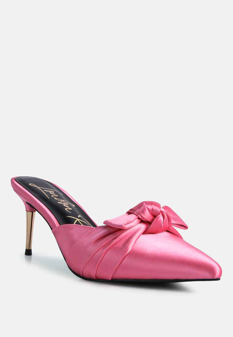 queenie satin knot stiletto mule sandals#color_pink