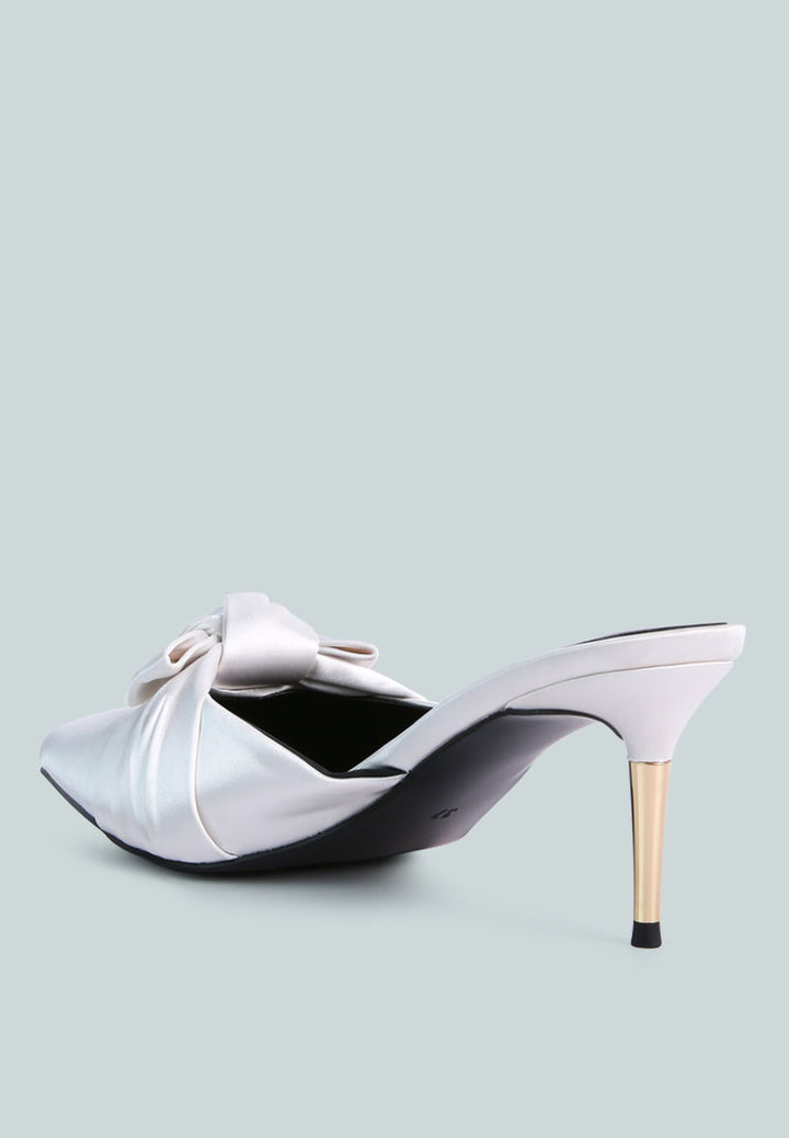 queenie satin knot stiletto mule sandals#color_white