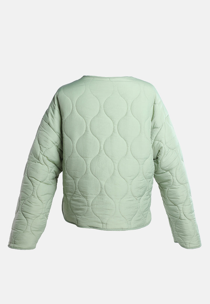 quilted swirls button-up puffer jacket#color_sage