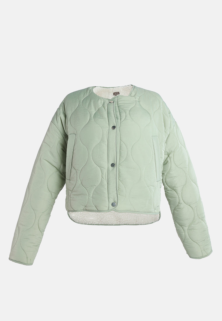 quilted swirls button-up puffer jacket#color_sage