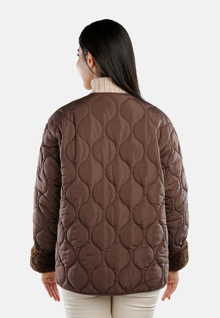quilted button-up puffer jacket#color_chocolate