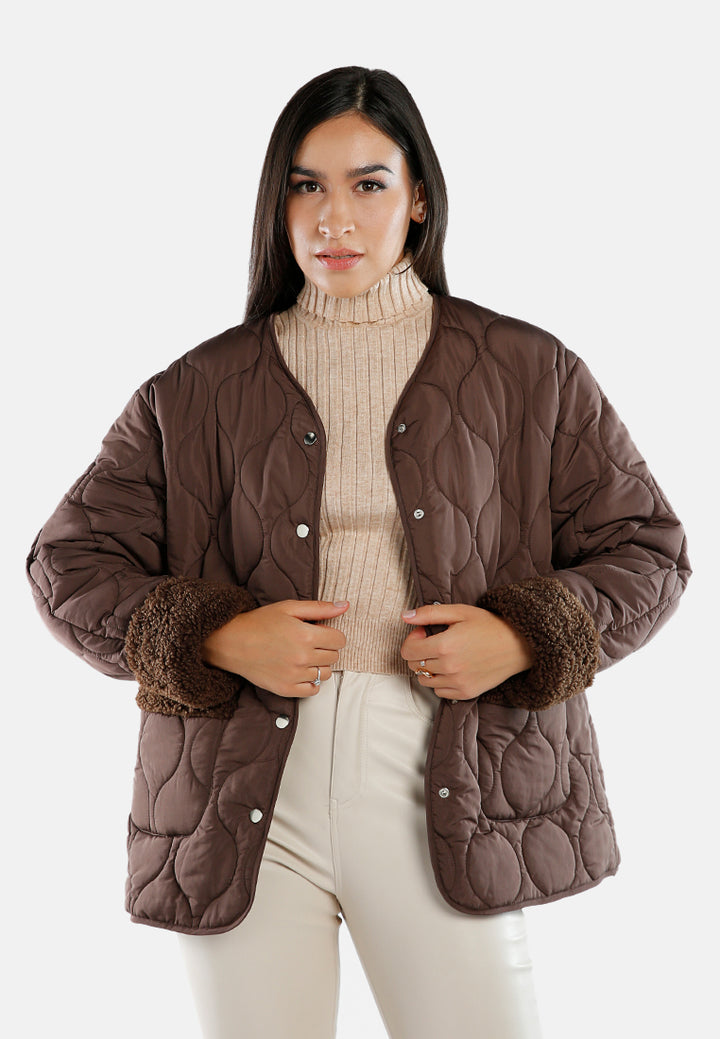 quilted button-up puffer jacket#color_chocolate