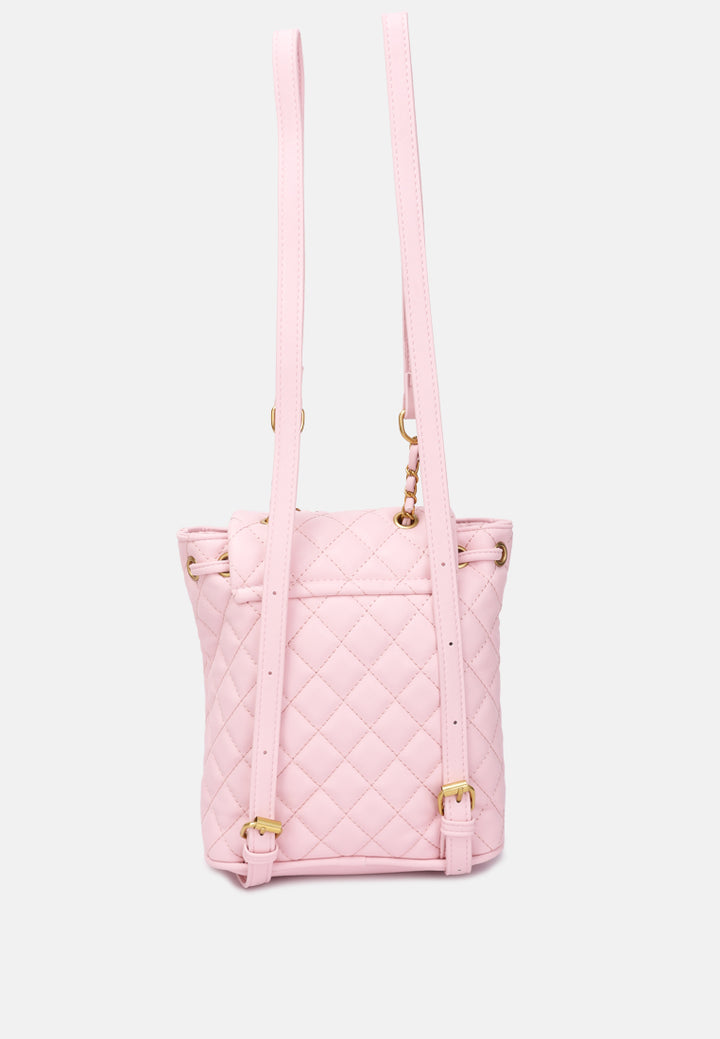 quilted faux leather bucket backpack#color_pink