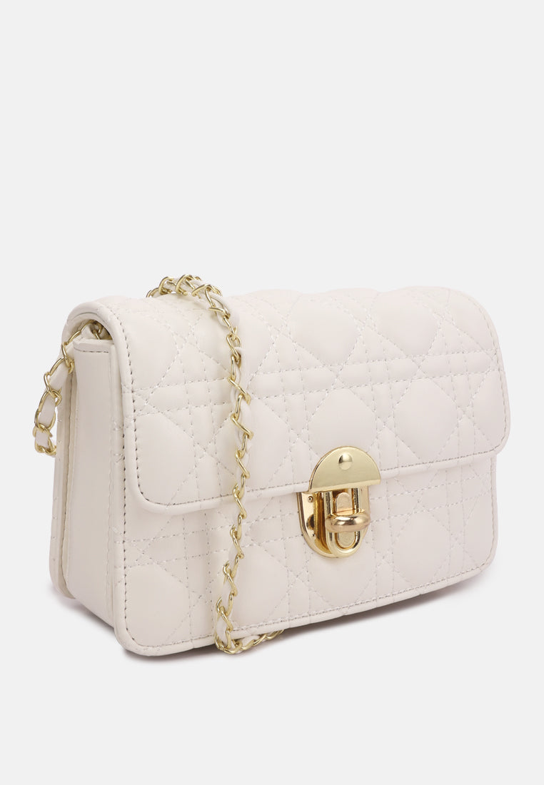 quilted metallic buckle clutch bag by ruw#color_white