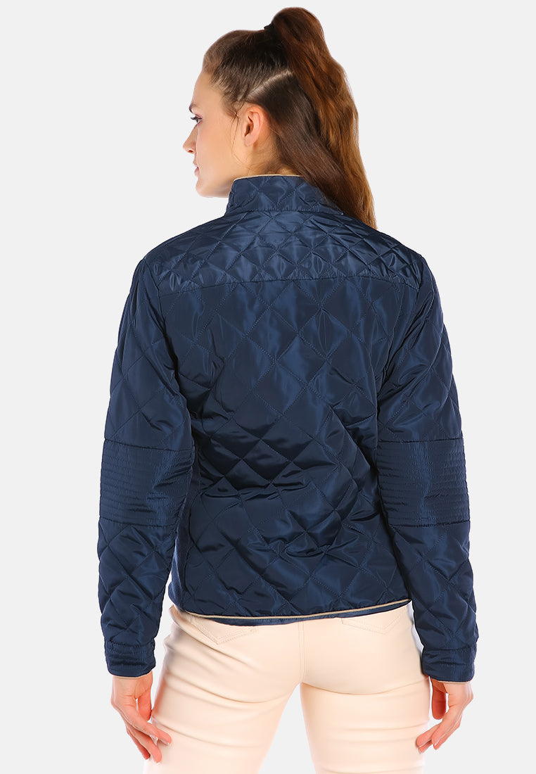 quilted puffer long sleeve jacket#color_navy