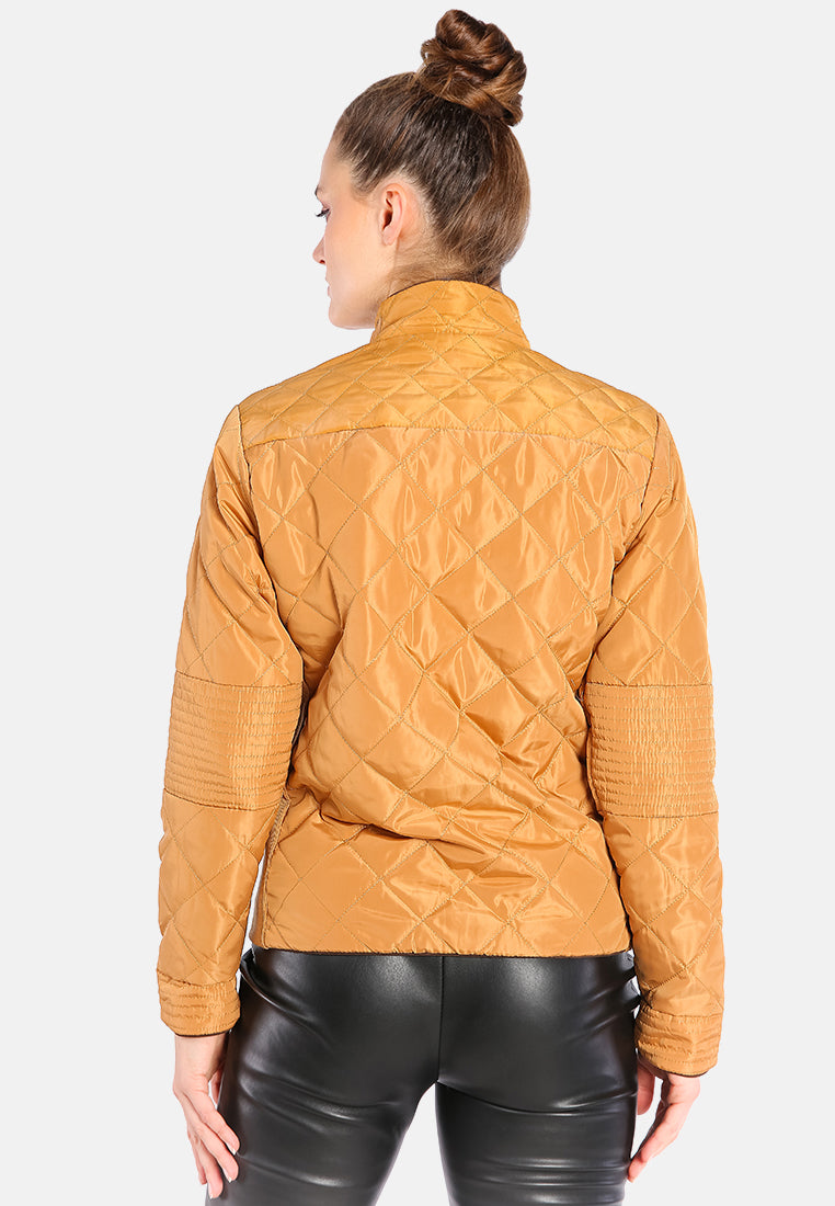 quilted puffer long sleeve jacket#color_mustard