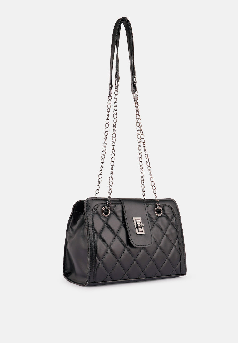 black quilted statement sling bag#color_black