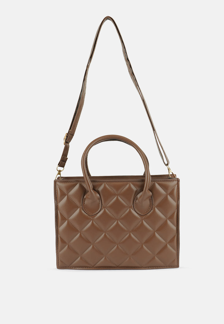 quilted structure hand bag#color_brown