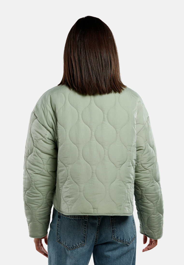 quilted swirls button-up puffer jacket#color_sage