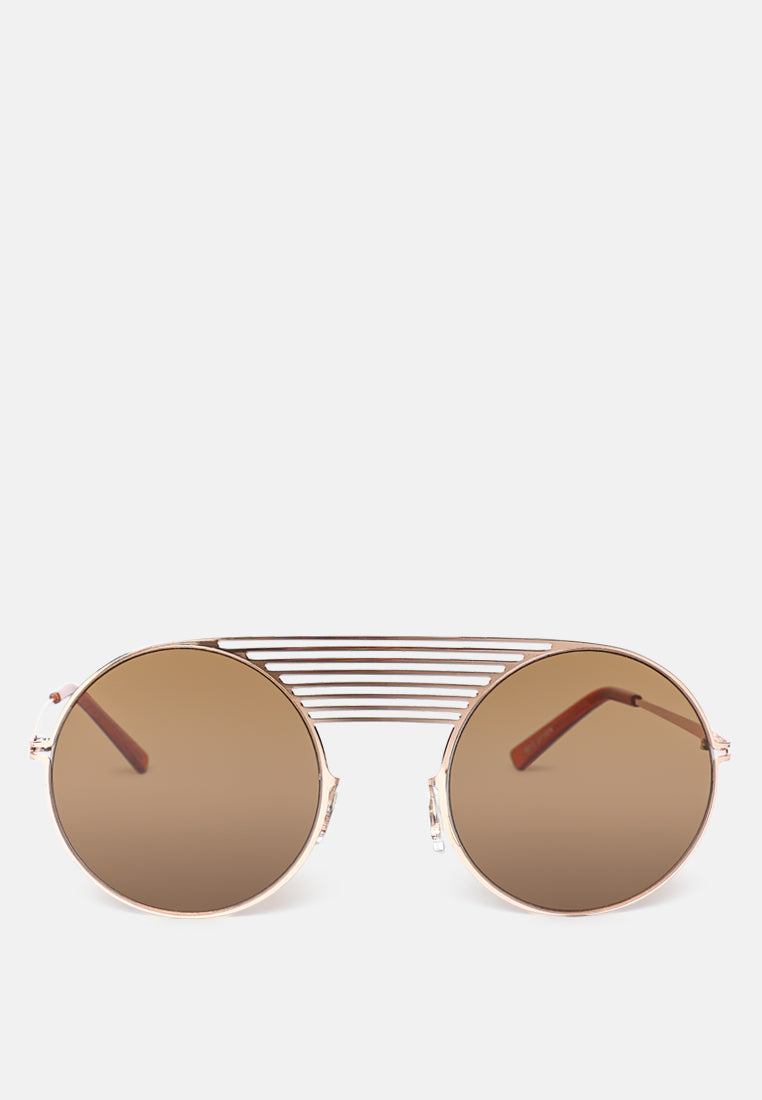 quirky metal bridge round sunglasses#color_brown