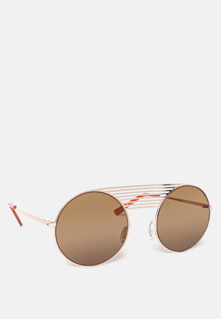 quirky metal bridge round sunglasses#color_brown