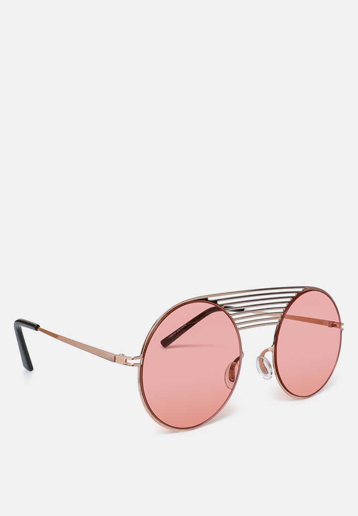 quirky metal bridge round sunglasses#color_pink