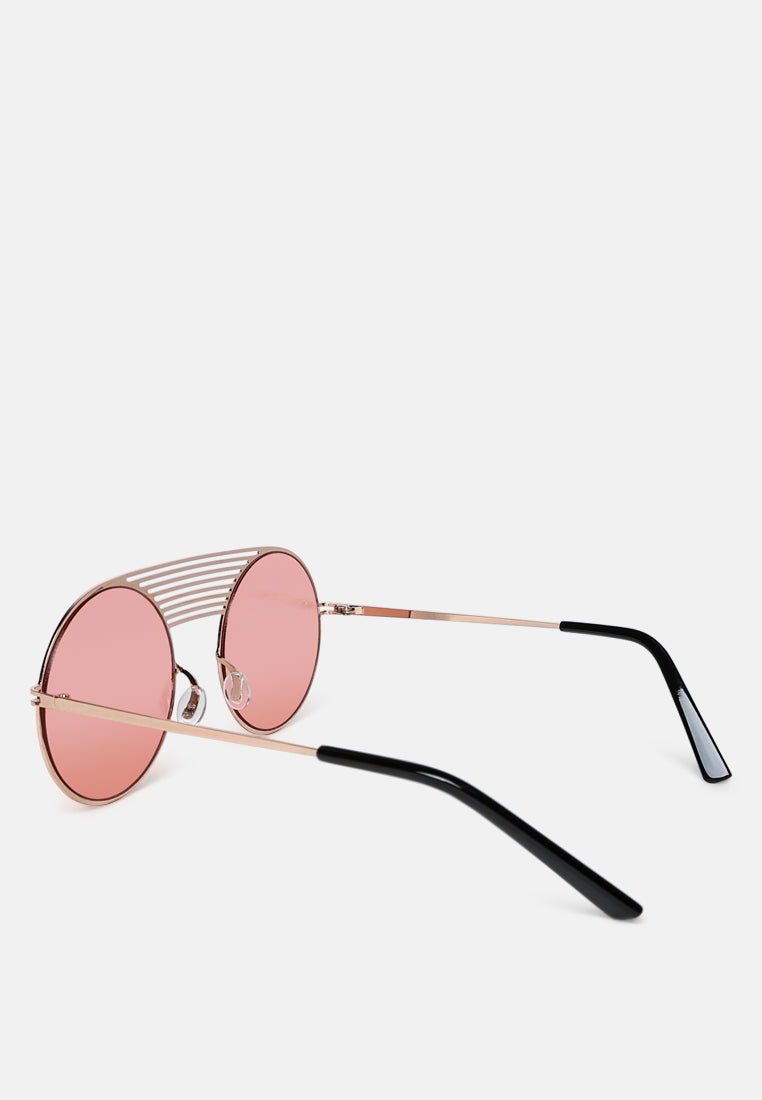 quirky metal bridge round sunglasses#color_pink