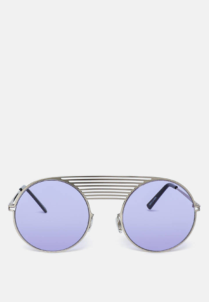 quirky metal bridge round sunglasses#color_purple