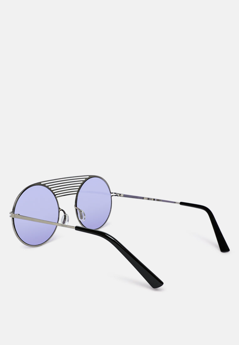 quirky metal bridge round sunglasses#color_purple