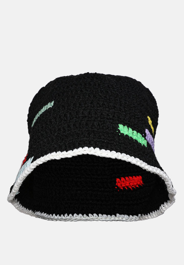 rainbow knit bucket hat#color_black