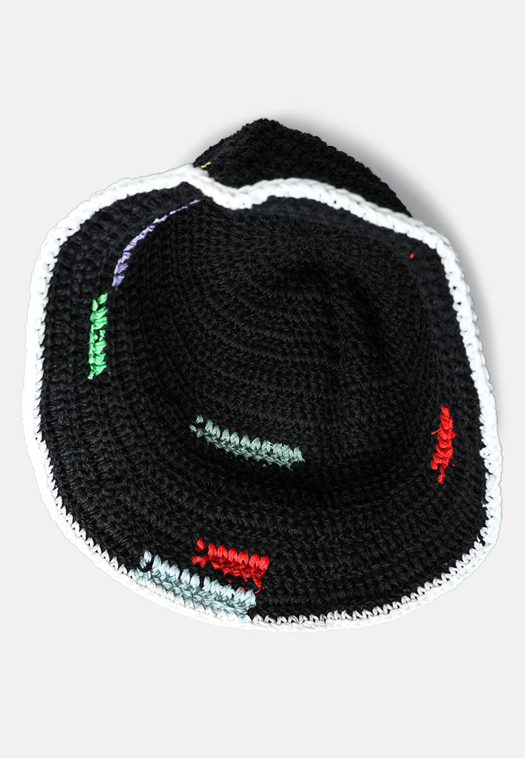 rainbow knit bucket hat#color_black