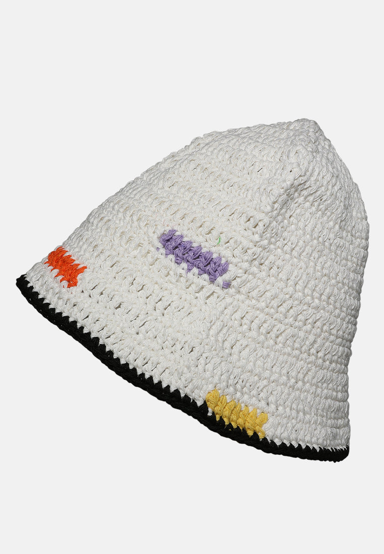 rainbow knit bucket hat#color_white