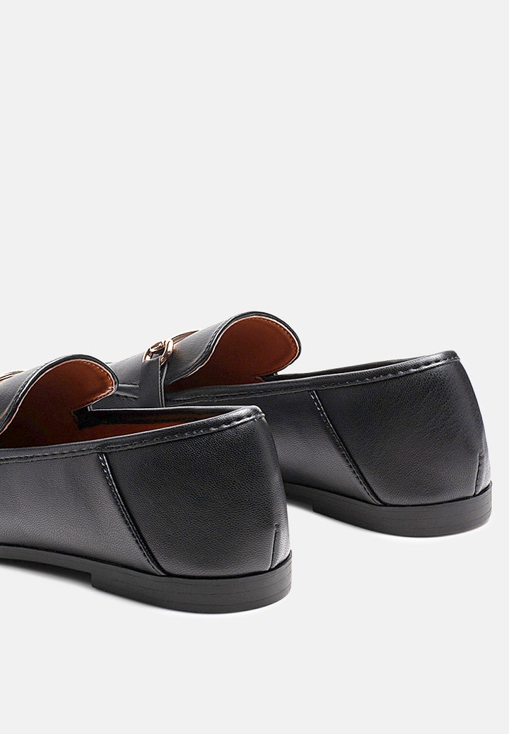 raire foldable faux leather loafer flats#color_black
