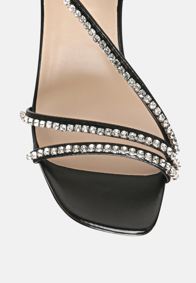 raisins pie diamante embellished block heel sandals#color_black