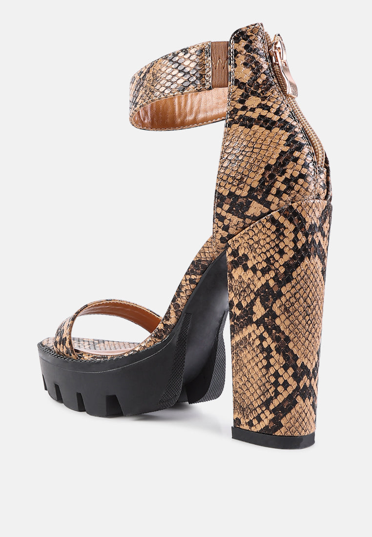 rattle snake print high heeled block sandals#color_beige