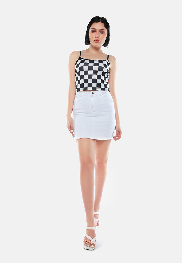 raw hem denim mini skirt#color_white