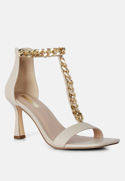 real gem t strap chain detail sandals#color_taupe