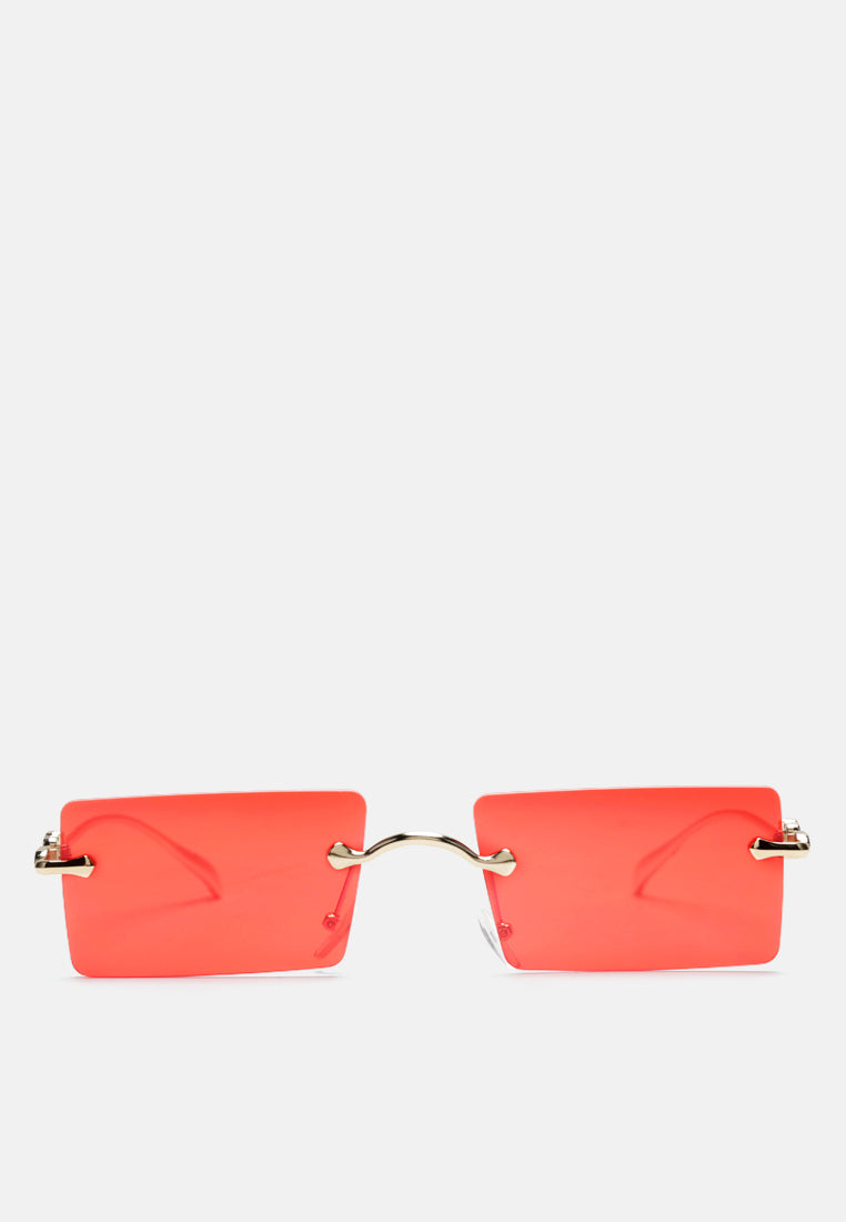 rectangular metallic rimless sunglasses#color_red