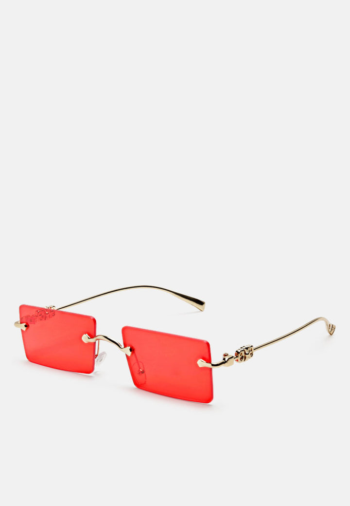 rectangular metallic rimless sunglasses#color_red
