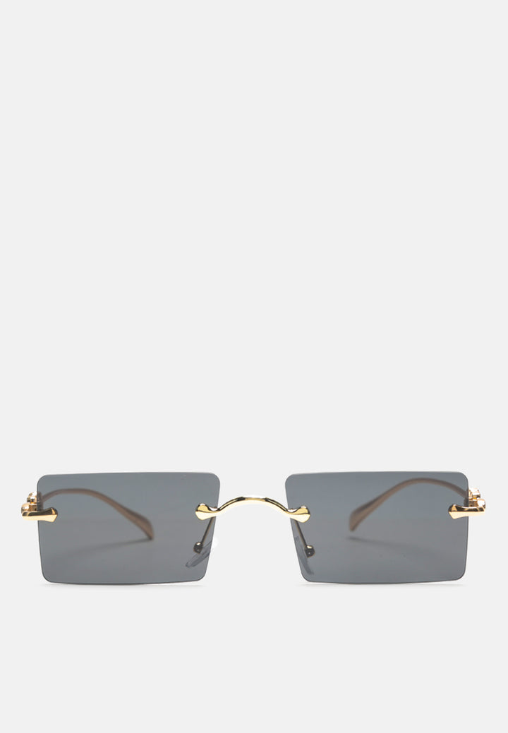rectangular metallic rimless sunglasses#color_black