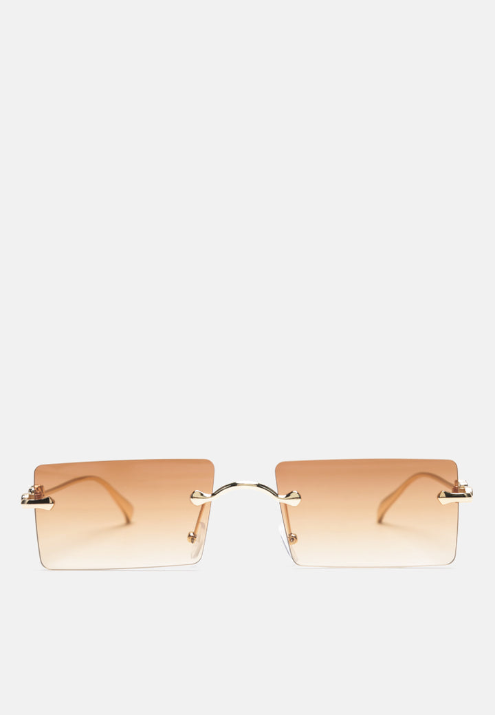 rectangular metallic rimless sunglasses#color_tan