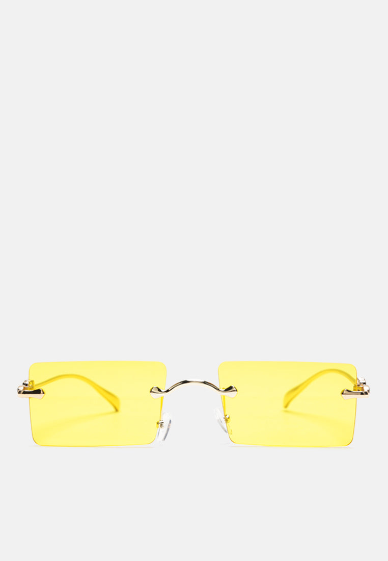 rectangular metallic rimless sunglasses#color_yellow