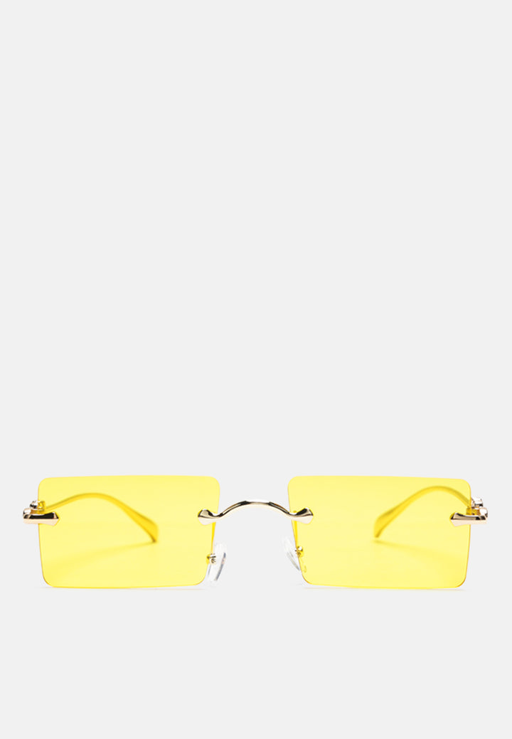 rectangular metallic rimless sunglasses#color_yellow