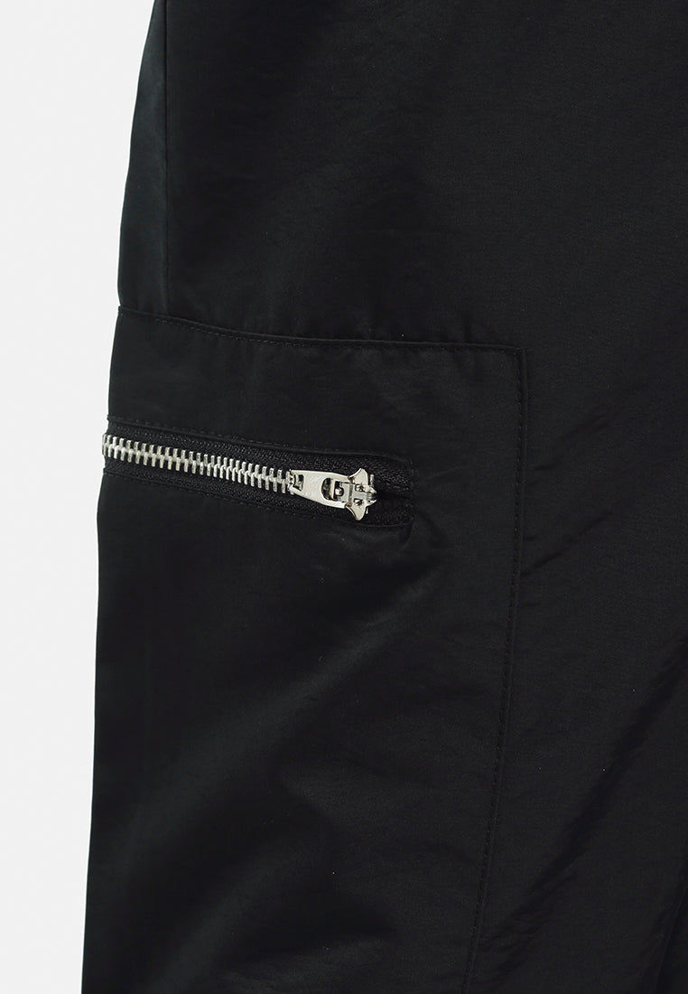 relaxed woven cargo pants with belt#color_black