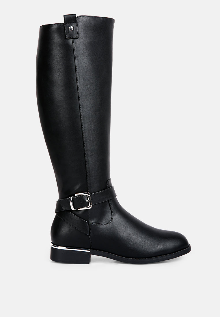 renny buckle strap embellished calf boots#color_black