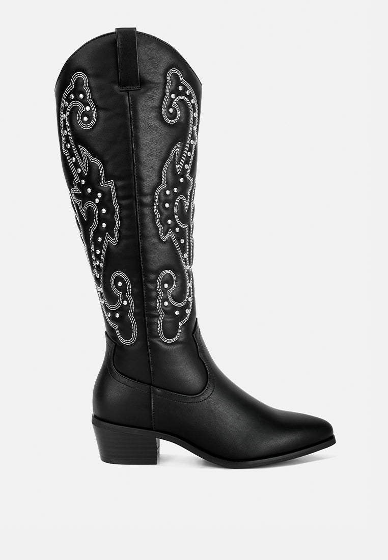 reyes patchwork studded cowboy boots#color_black